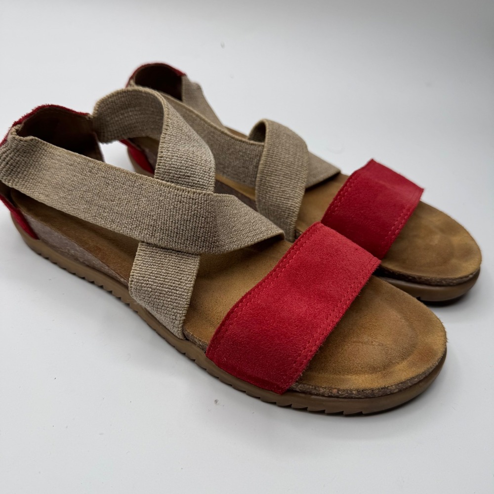 BioNatura Red Suede Tan Elastic Slingback Comfort Sandals Women 39EU 8.5US